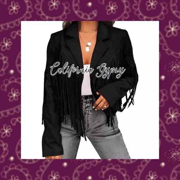 Black Fringe Suede Jacket - Picture 2 of 13